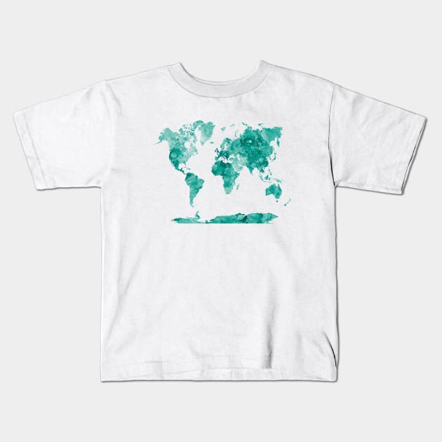 World map in watercolor Kids T-Shirt by PaulrommerArt